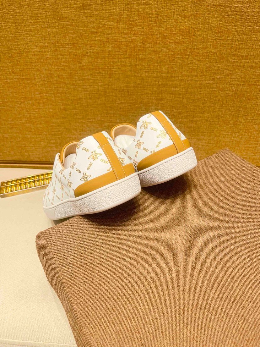 Beige Patterned Gold Stripe Low-Top Sneakers — back