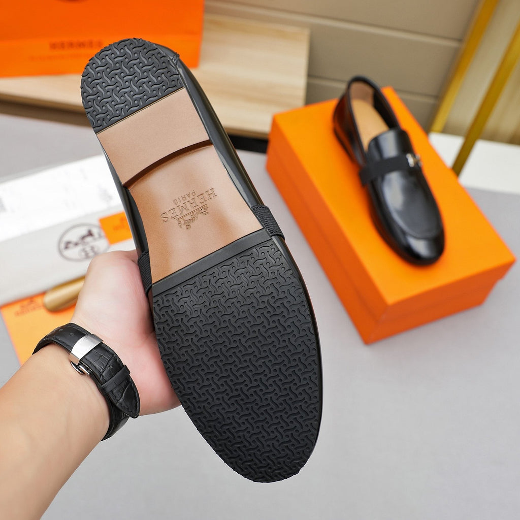 Hermès Black H-Hardware Loafers — side