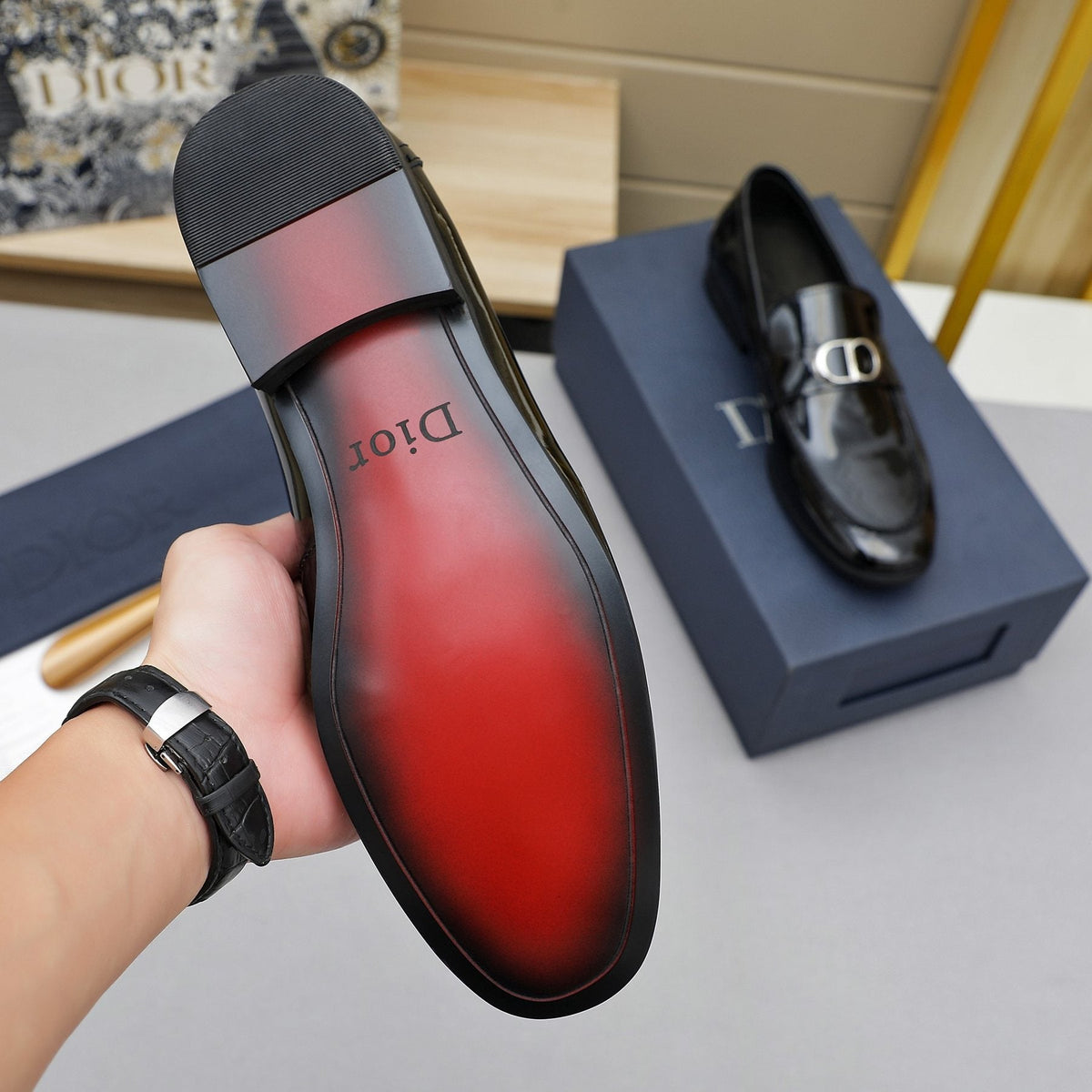 Dior Black Glossy Hardware Loafers — side