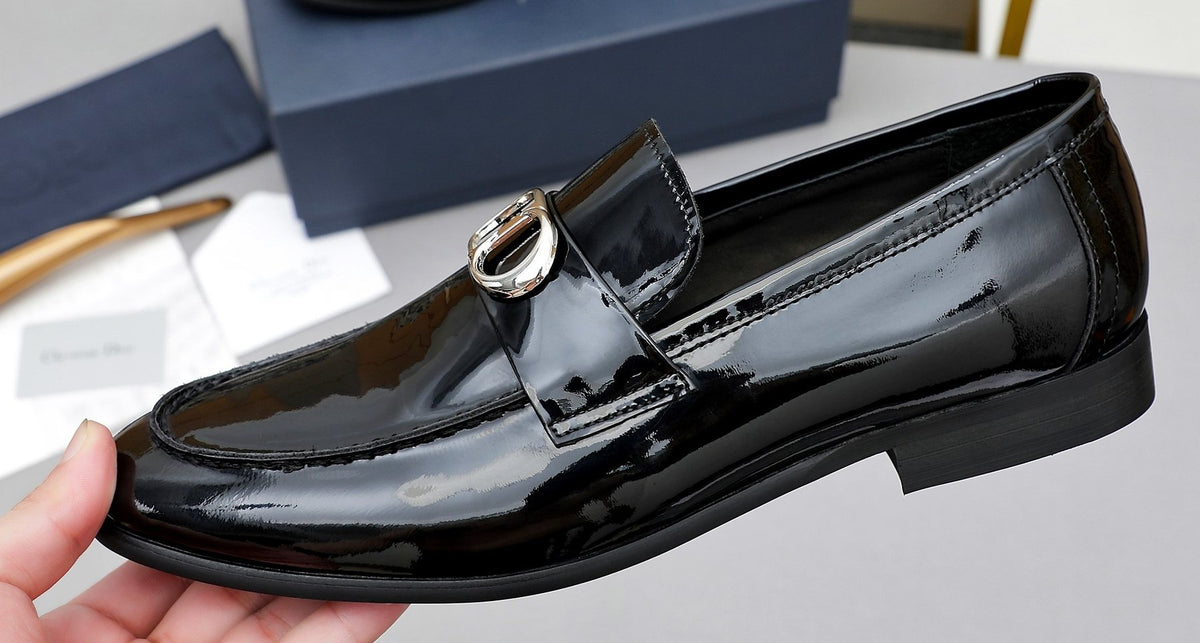 Dior Black Glossy Hardware Loafers — front