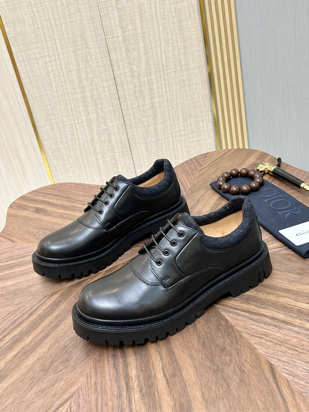 Dior Black Lug Sole Lace-Up Shoes — front
