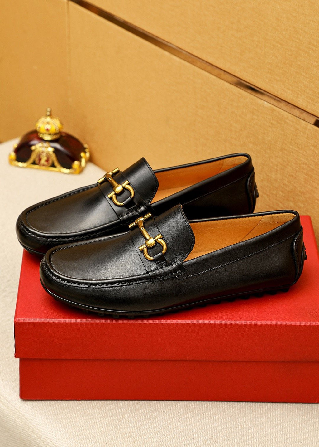 Ferragamo Black Gold-Tone Driving Loafers — hero