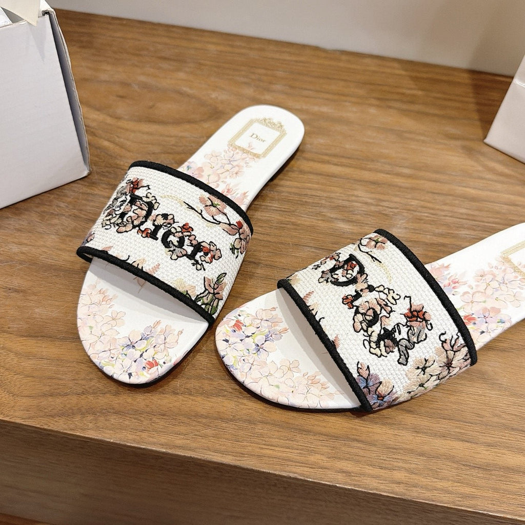 Dior Floral Embroidered Slide Sandals — front
