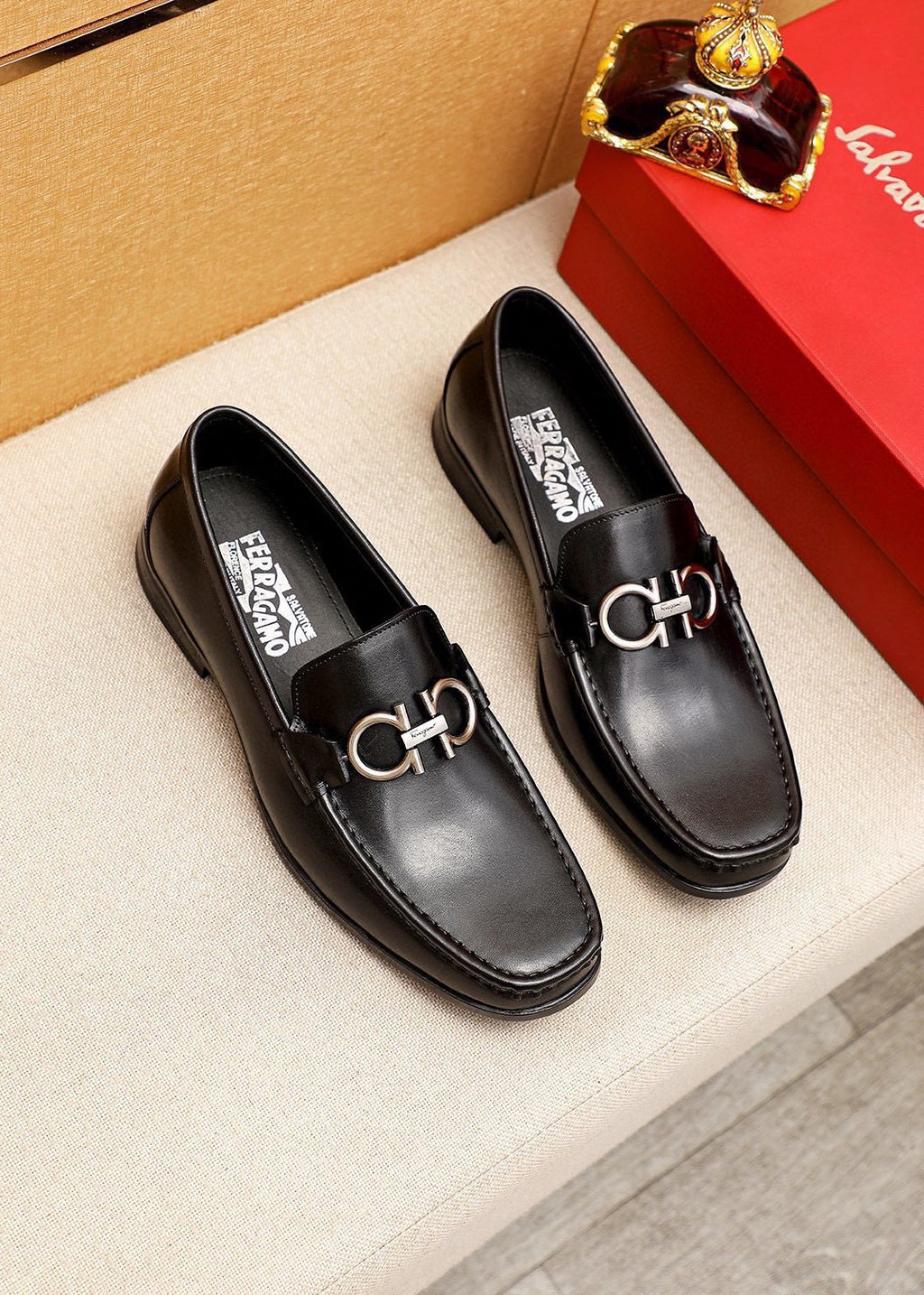 Ferragamo Black Metal-Hardware Loafers — hero