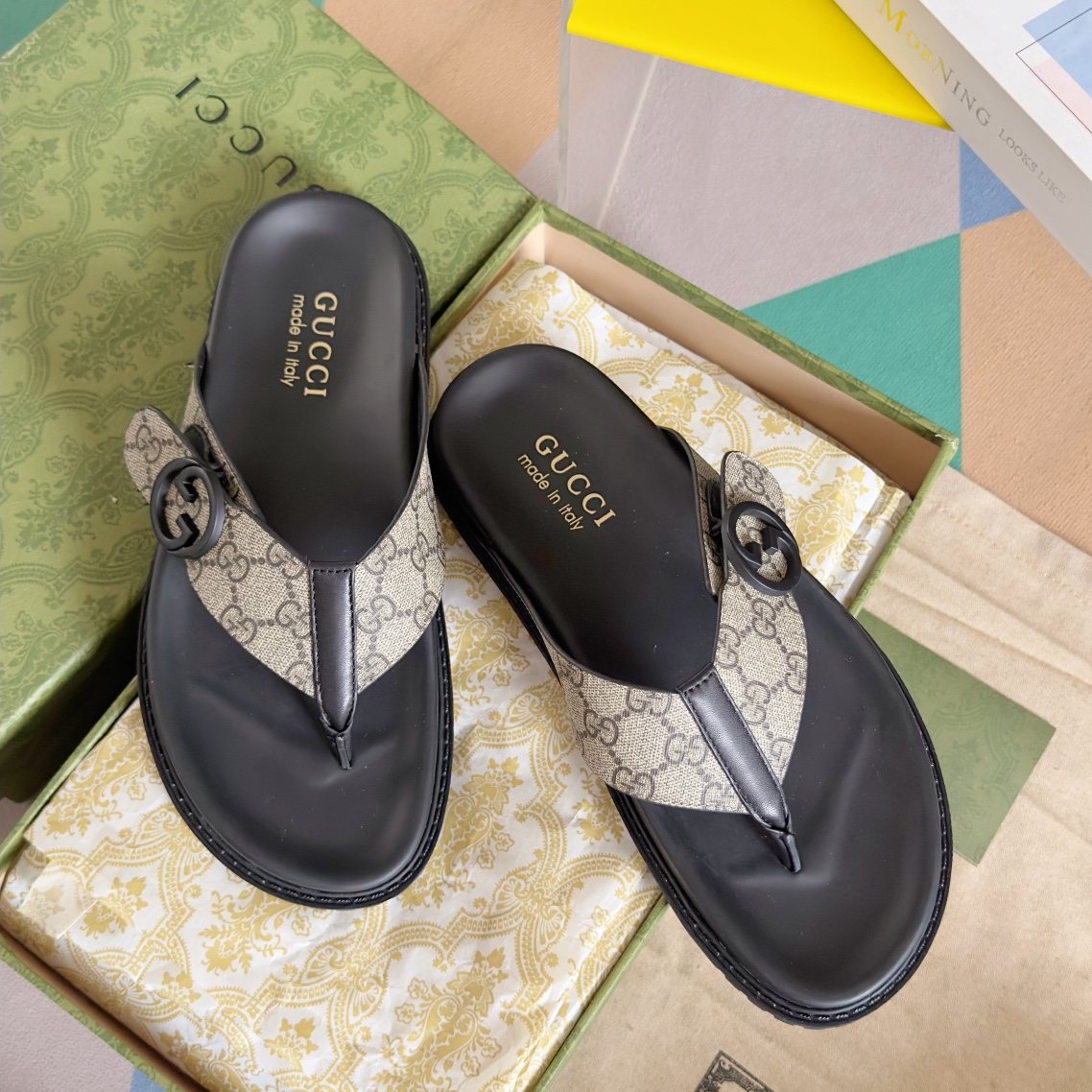 Gucci Monogram Thong Sandals — hero