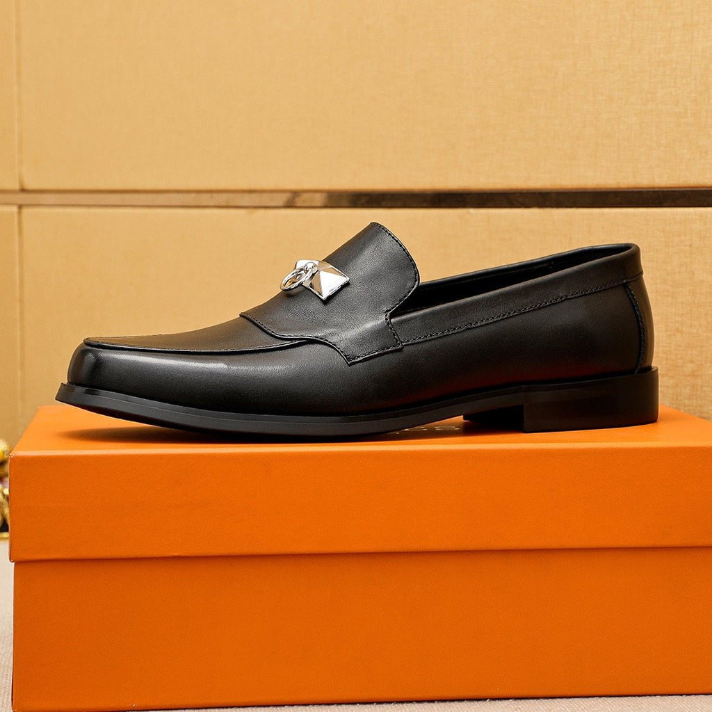 Hermès Black Hardware Slip-On Shoes — side