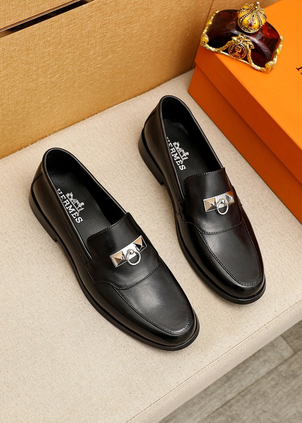 Hermès Black Hardware Slip-On Shoes — hero