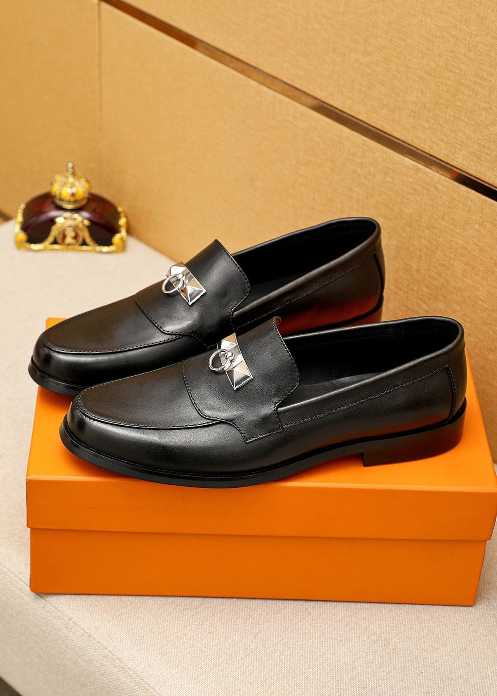Hermès Black Hardware Slip-On Shoes — front