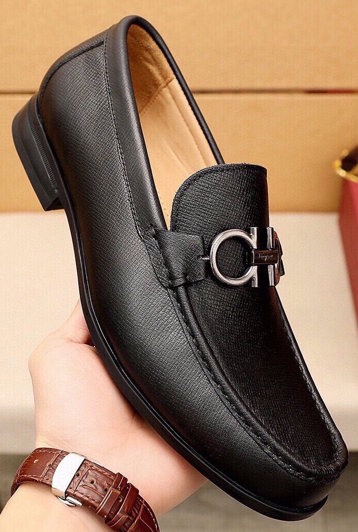 Ferragamo Black Metal-Bit Loafers — front