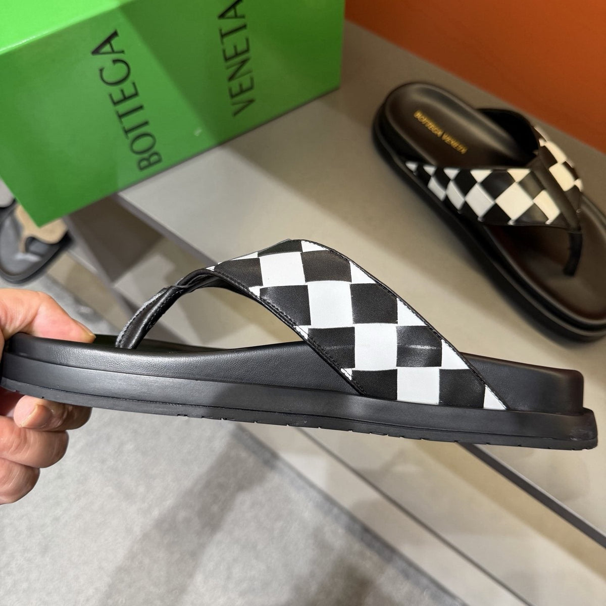 Bottega Veneta Woven Thong Sandals — model