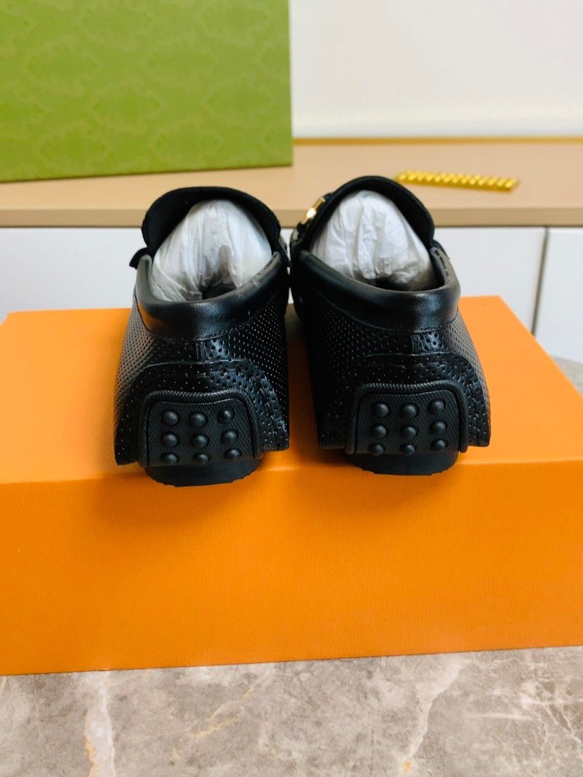 Black Textured Loafers with Gold-Tone Hardware — back