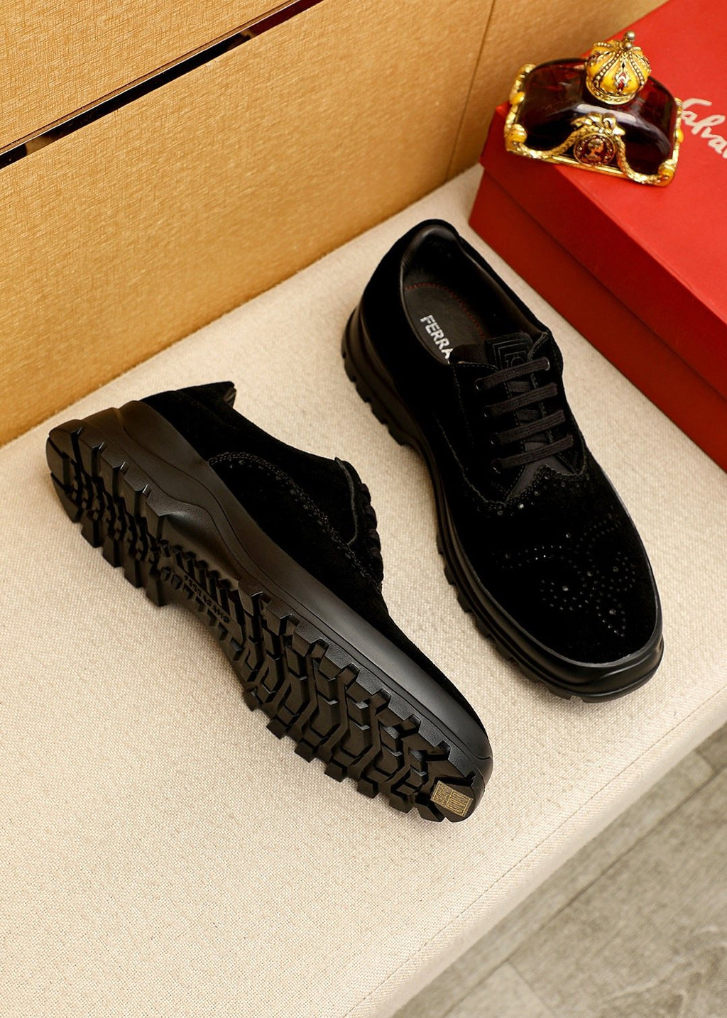 Ferragamo Black Perforated Lace-Up Shoes — side