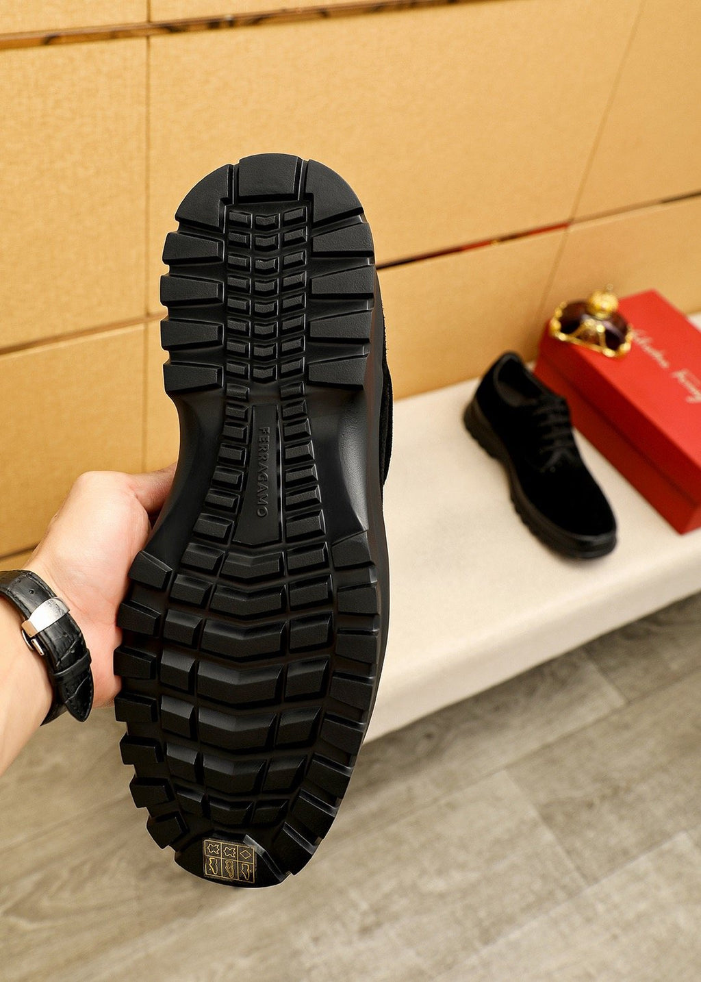 Ferragamo Black Perforated Lace-Up Shoes — side