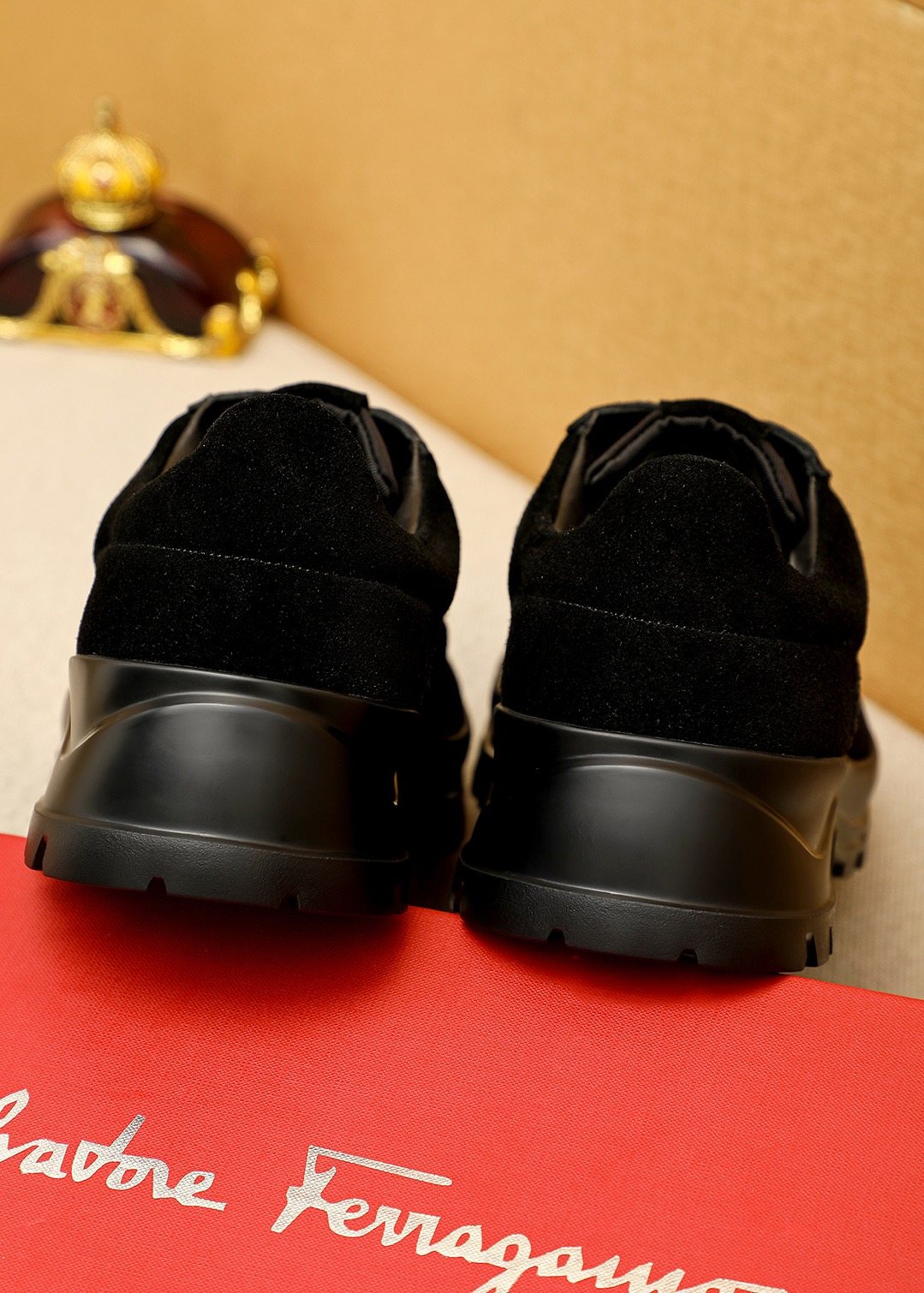Ferragamo Black Perforated Lace-Up Shoes — back