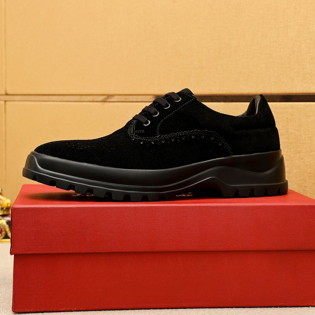 Ferragamo Black Perforated Lace-Up Shoes — hero