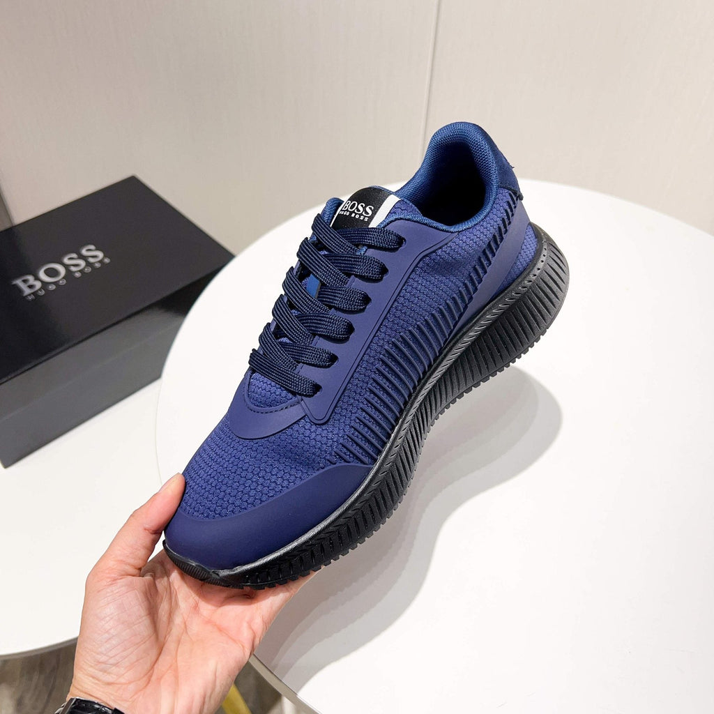 BOSS Navy Blue Knit Running Shoes — side