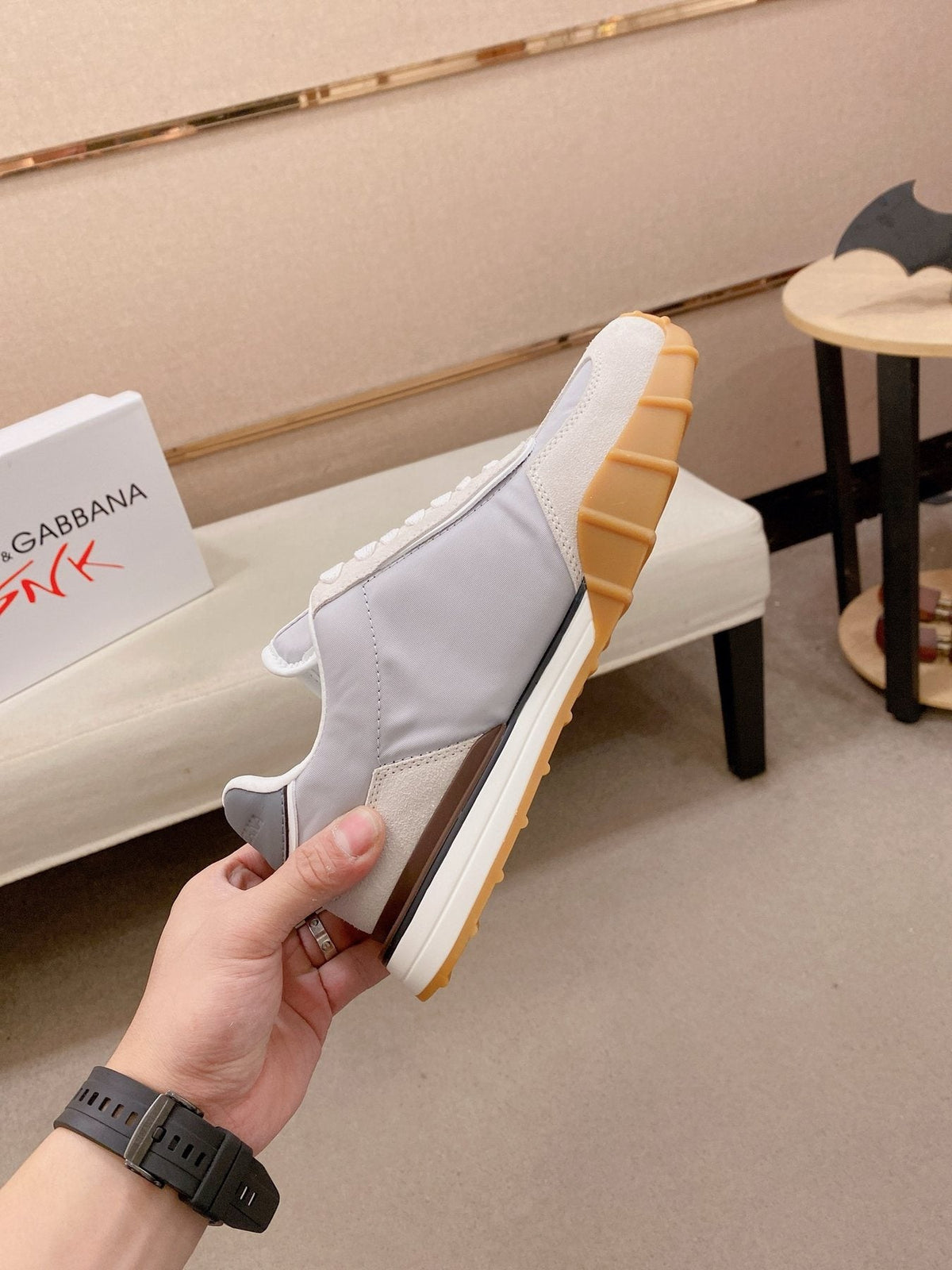 Dolce & Gabbana White & Gray Gum Sole Sneakers — side