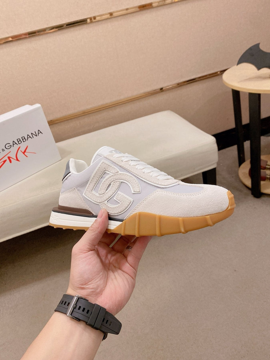 Dolce & Gabbana White & Gray Gum Sole Sneakers — side