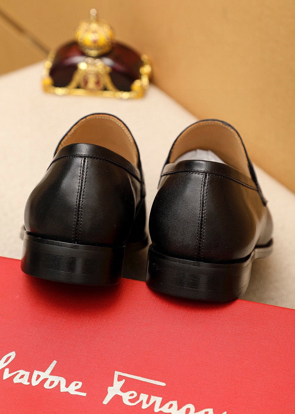 Ferragamo Black Metal Hardware Loafers — back