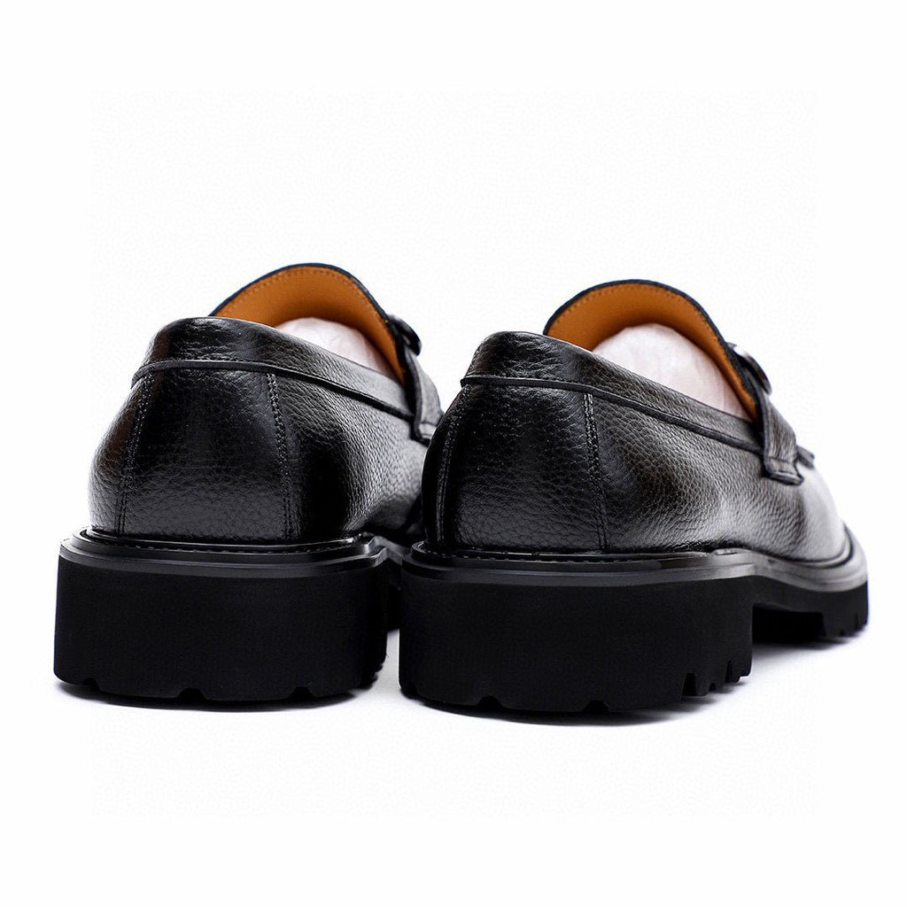 微商相册测试鞋子-Ferragamo Black Pebbled Bit Loafers — back