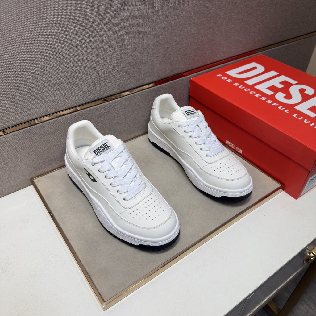 DIESEL White and Black Low-Top Sneakers — front