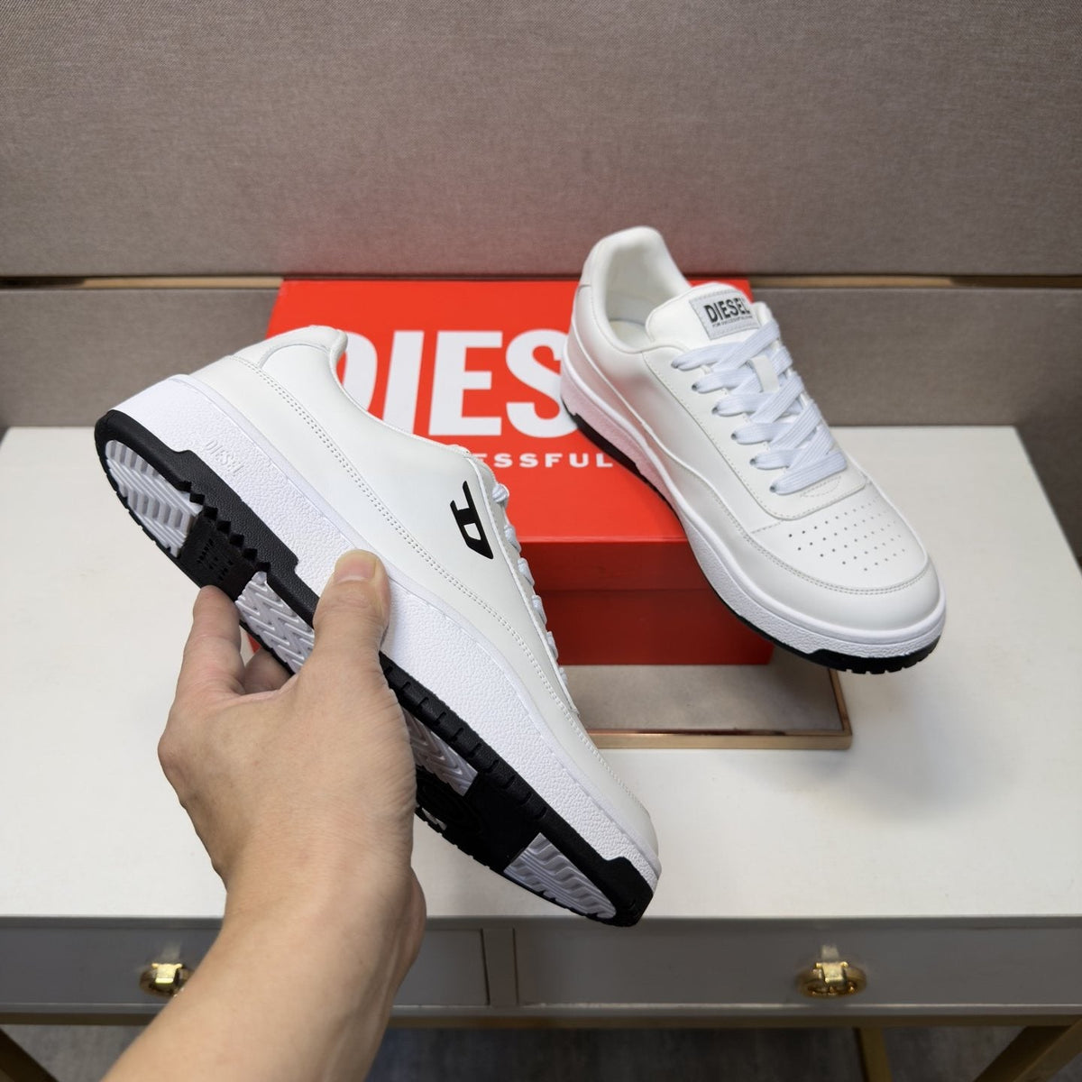 DIESEL White and Black Low-Top Sneakers — model