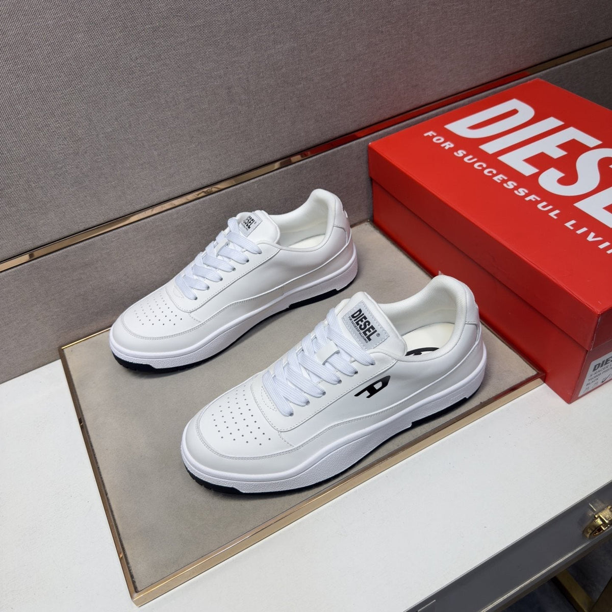 DIESEL White and Black Low-Top Sneakers — front
