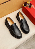 Ferragamo Black Textured Leather Slip-On Loafers — hero