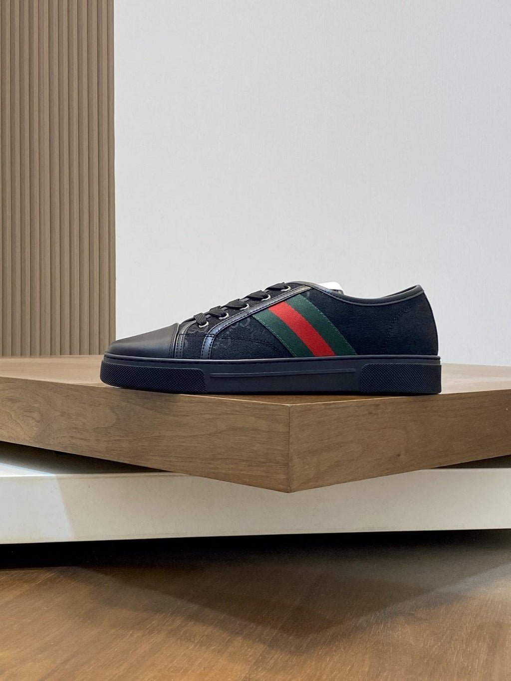 Gucci Black Green-Red Stripe Sneakers — side