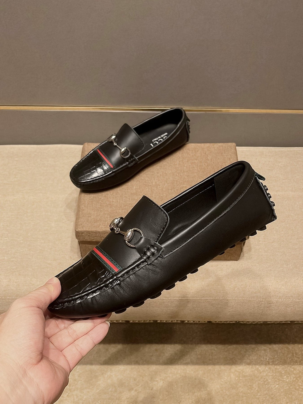 Gucci Black Stripe Bit Loafers — side