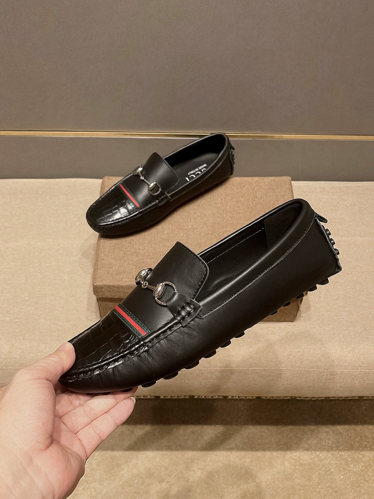 Gucci Black Stripe Bit Loafers — side