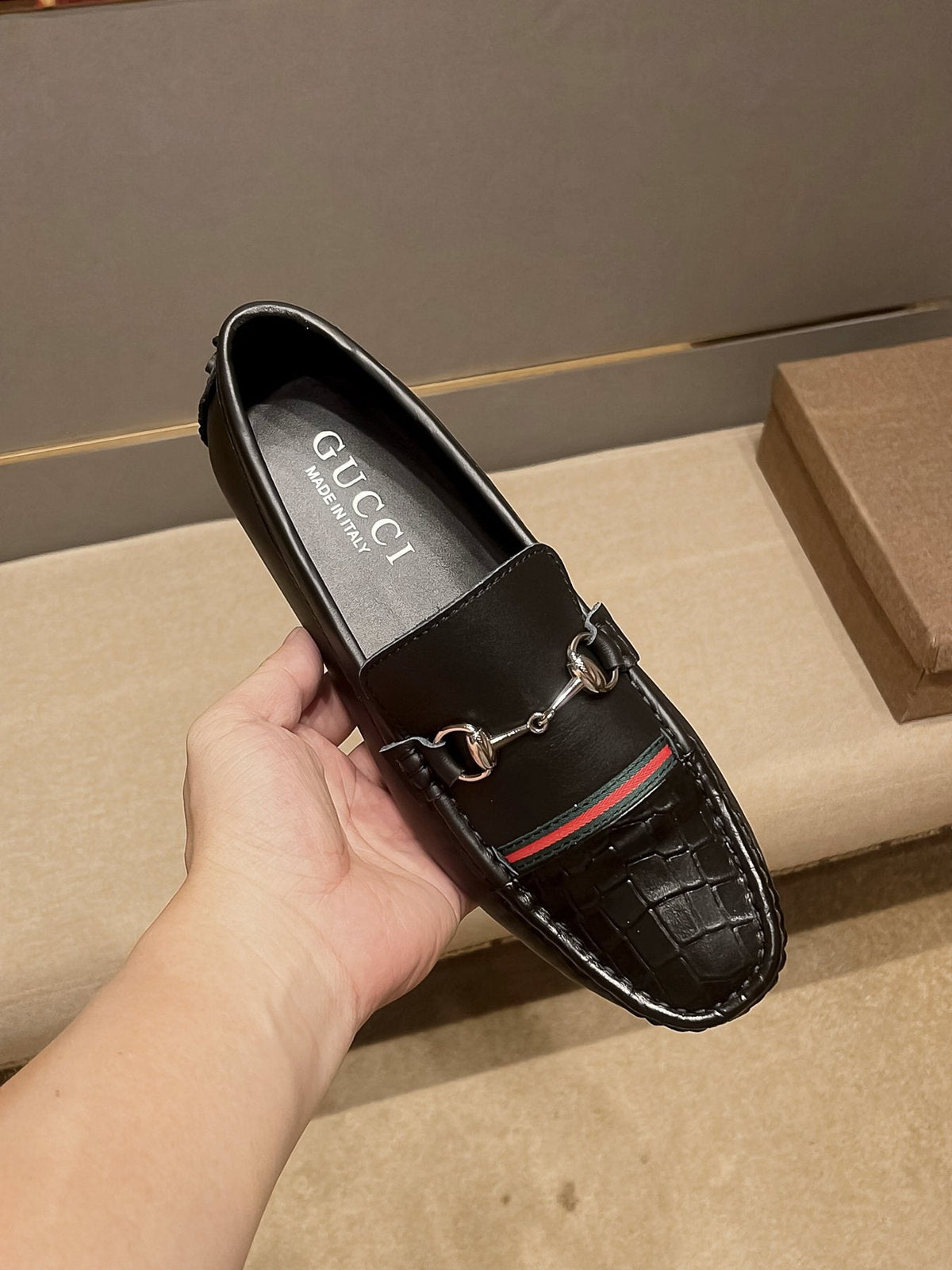Gucci Black Stripe Bit Loafers — model
