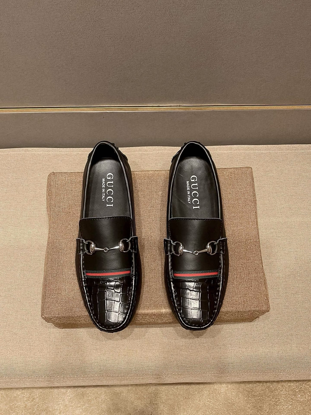 Gucci Black Stripe Bit Loafers — hero