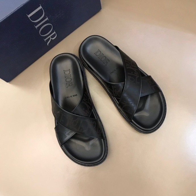 Dior Black Crisscross Slide Sandals — front