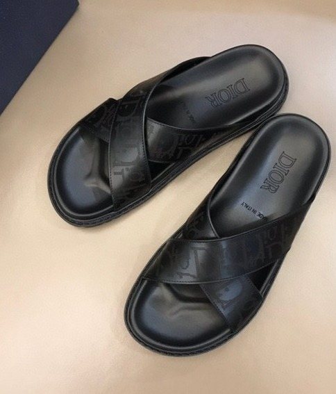 Dior Black Crisscross Slide Sandals — front