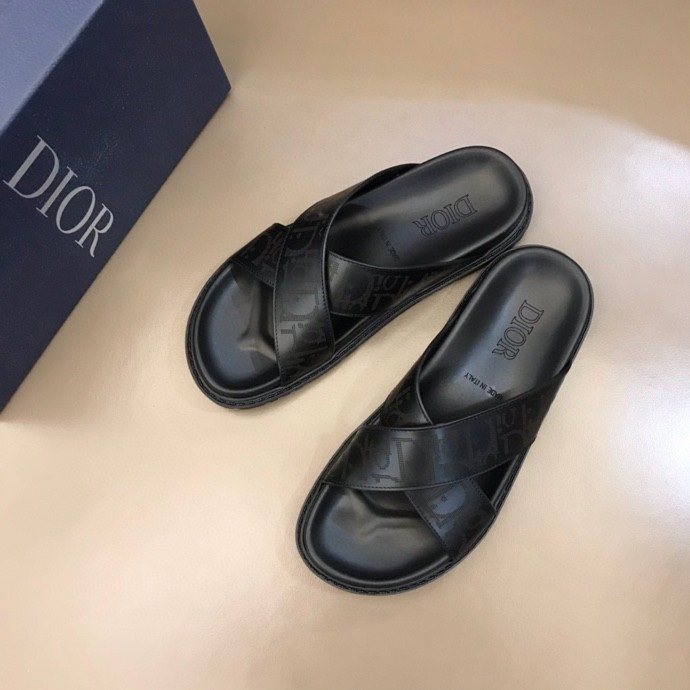 Dior Black Crisscross Slide Sandals — front