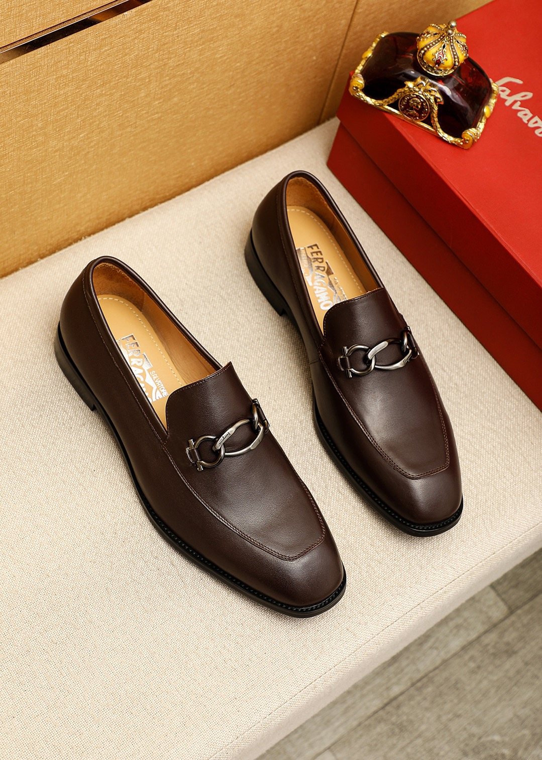 Ferragamo Dark Brown Bit Loafers — hero