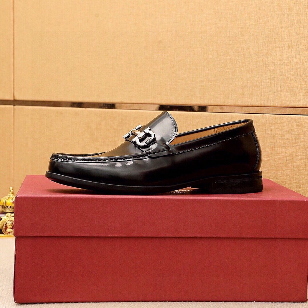 Ferragamo Black Metal-Bit Loafers — side