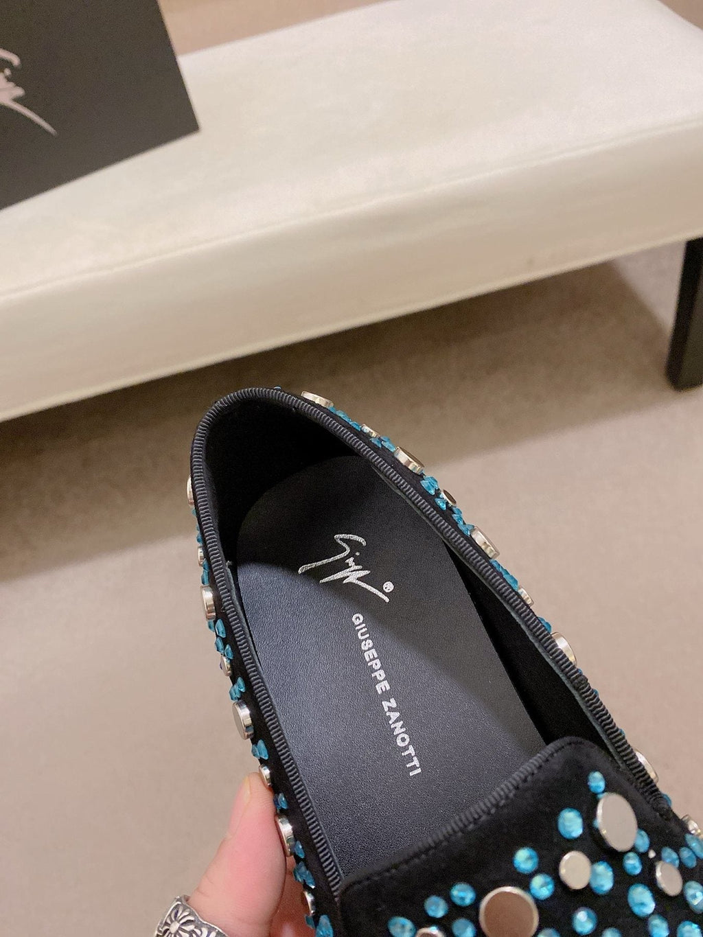 Giuseppe Zanotti Rhinestone Slip-On Loafers — detail