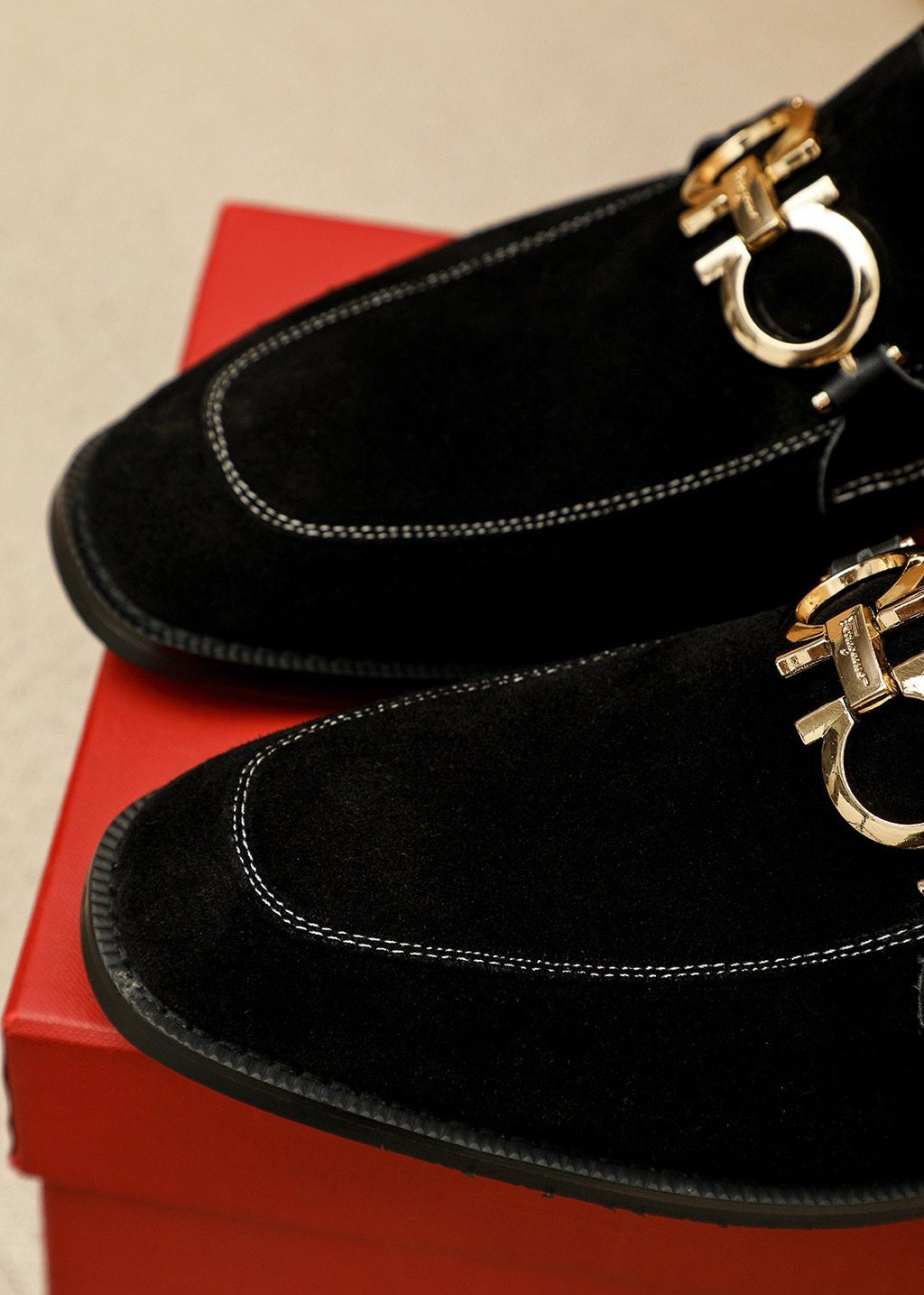 Ferragamo Black Suede Hardware Loafers — detail