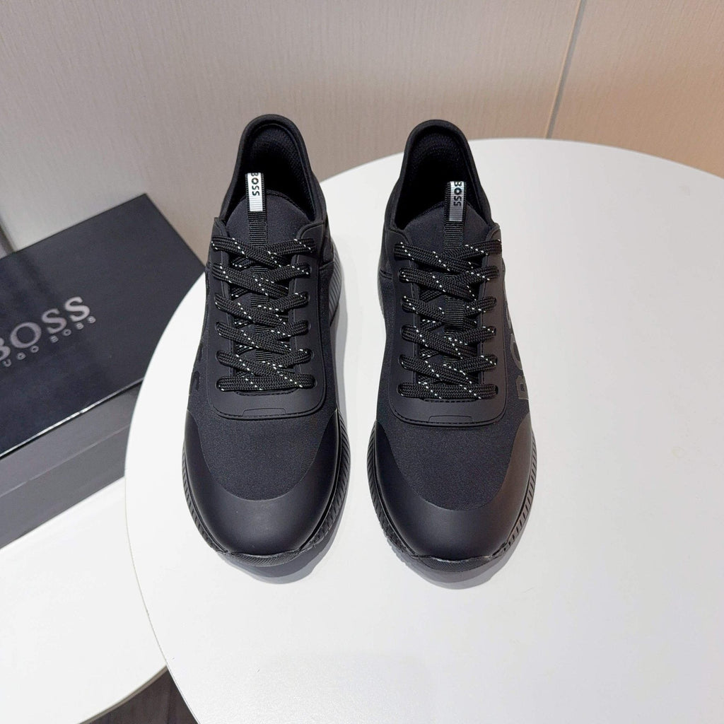 BOSS Black Knit-Look Low-Top Sneakers — front