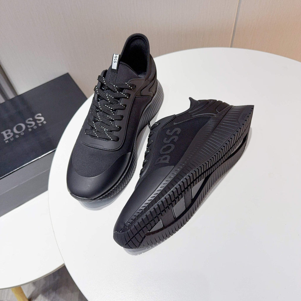 BOSS Black Knit-Look Low-Top Sneakers — front