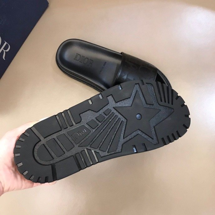 Dior Black Embossed Strap Slide Sandals — back