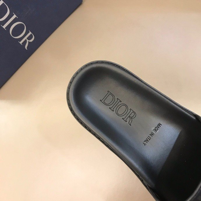 Dior Black Embossed Strap Slide Sandals — detail