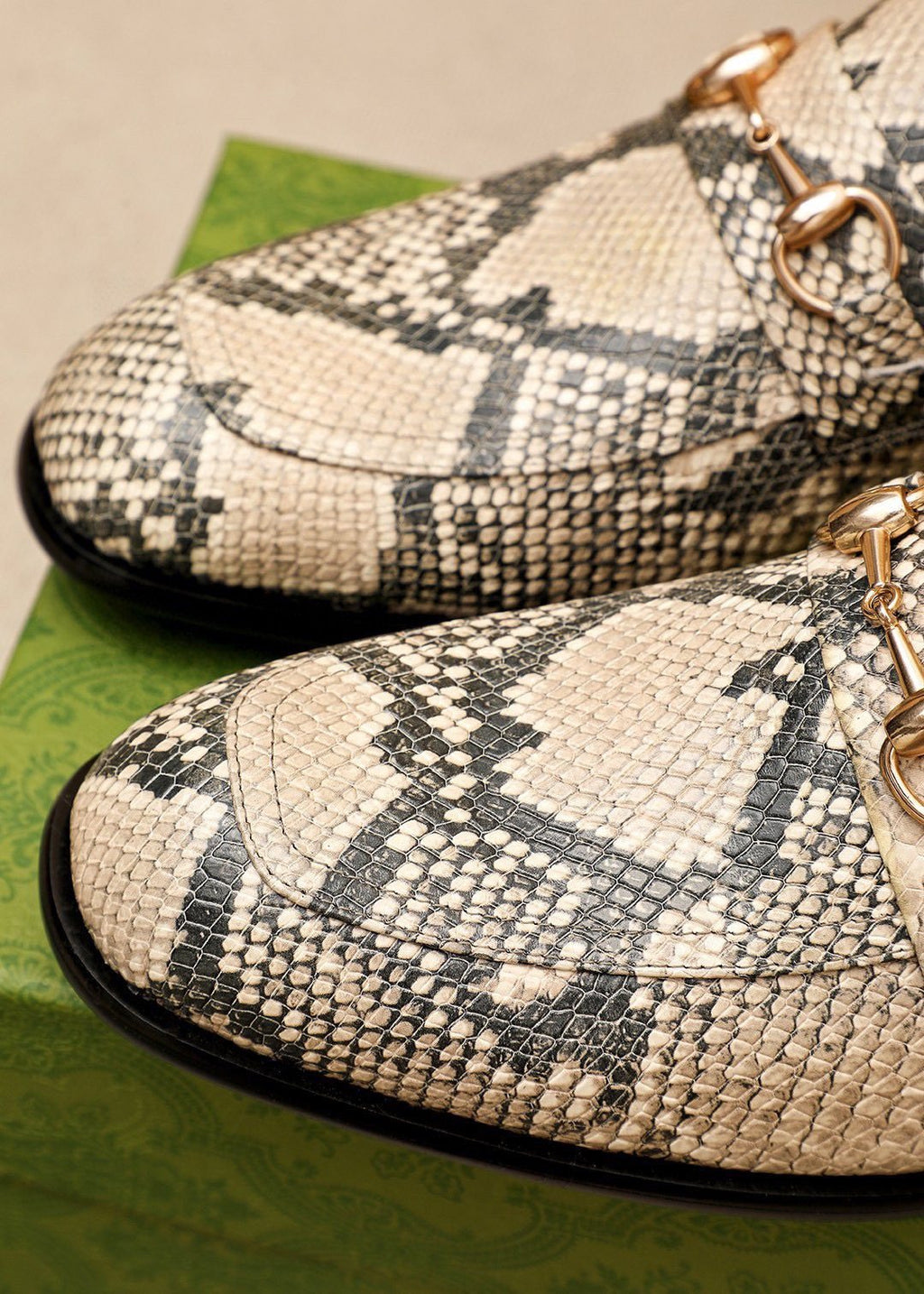 Gucci Snakeskin-Pattern Loafers — detail