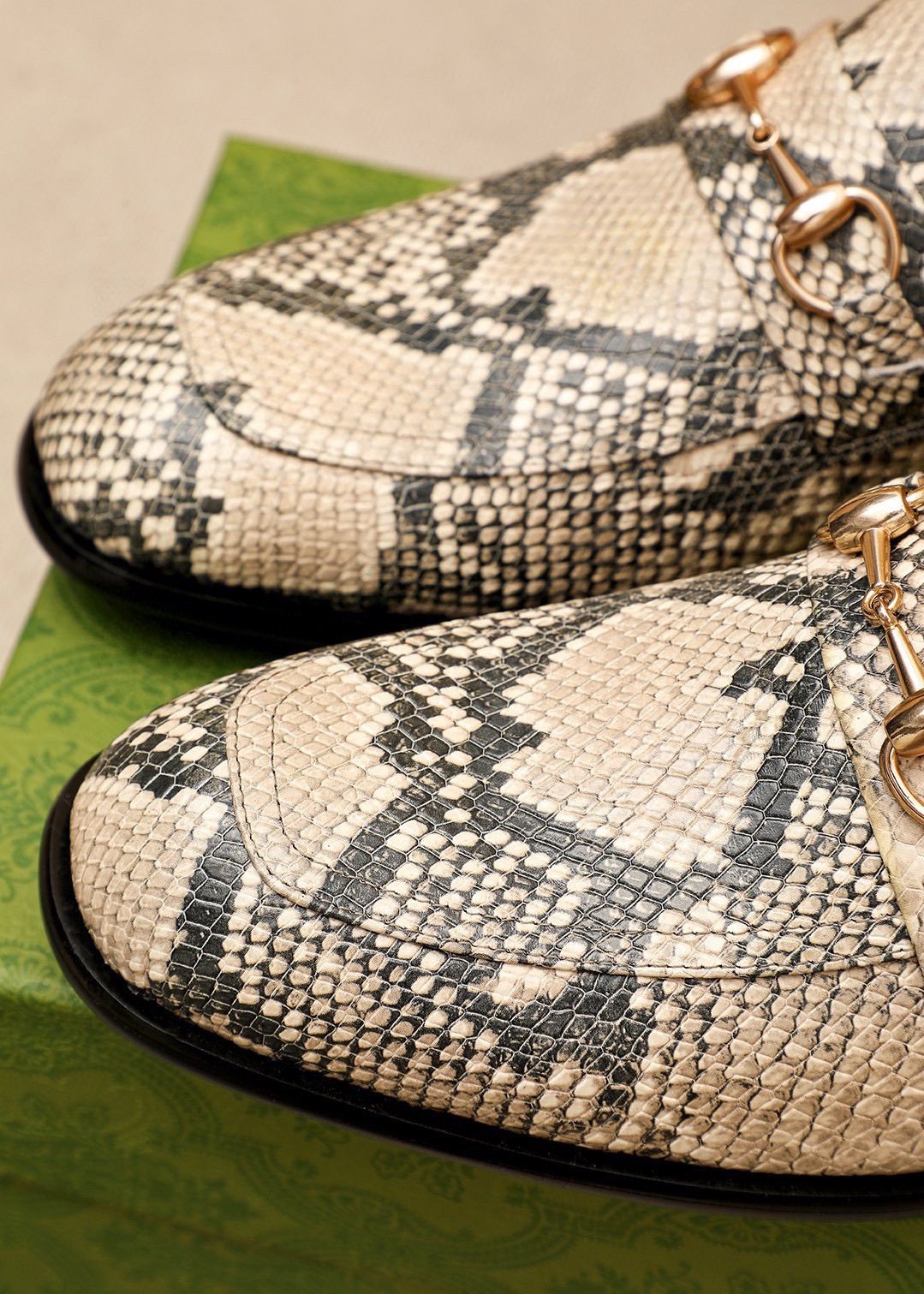 Gucci Snakeskin-Pattern Loafers — detail
