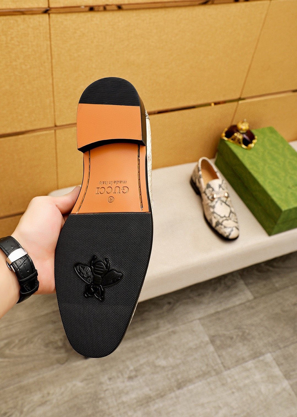 Gucci Snakeskin-Pattern Loafers — side