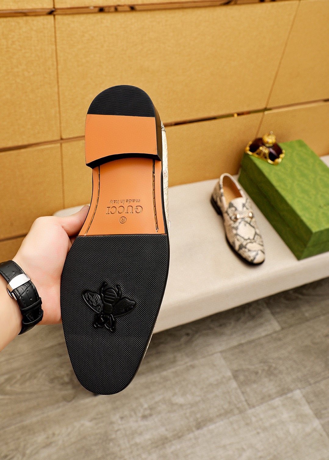Gucci Snakeskin-Pattern Loafers — side