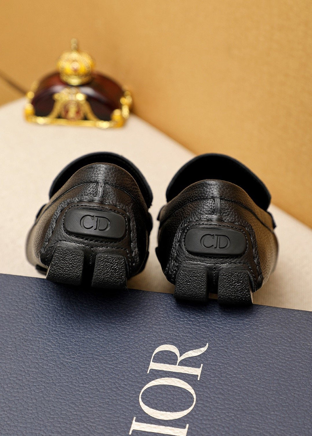 Dior Black Textured Leather Loafers — back