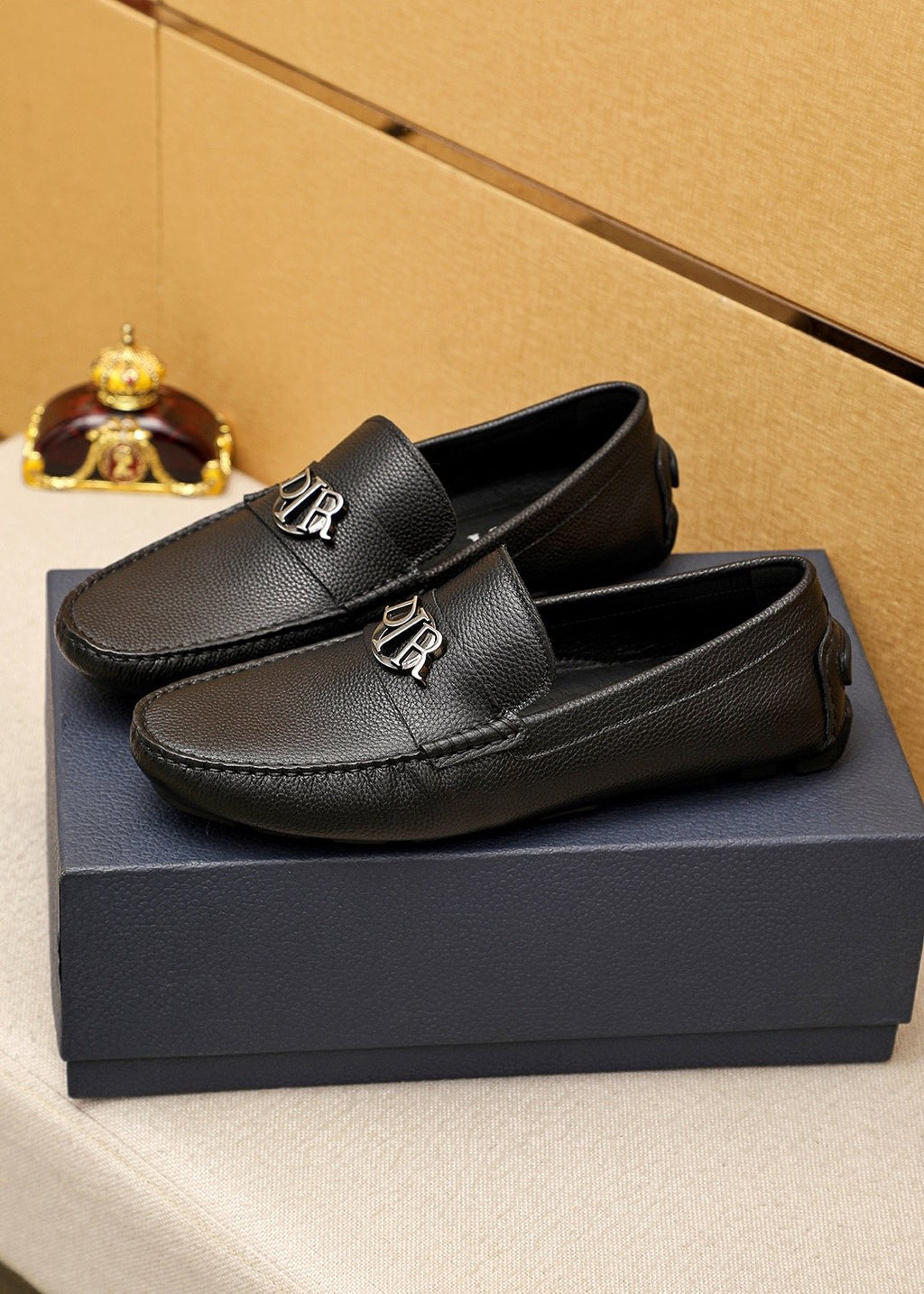 Dior Black Textured Leather Loafers — side